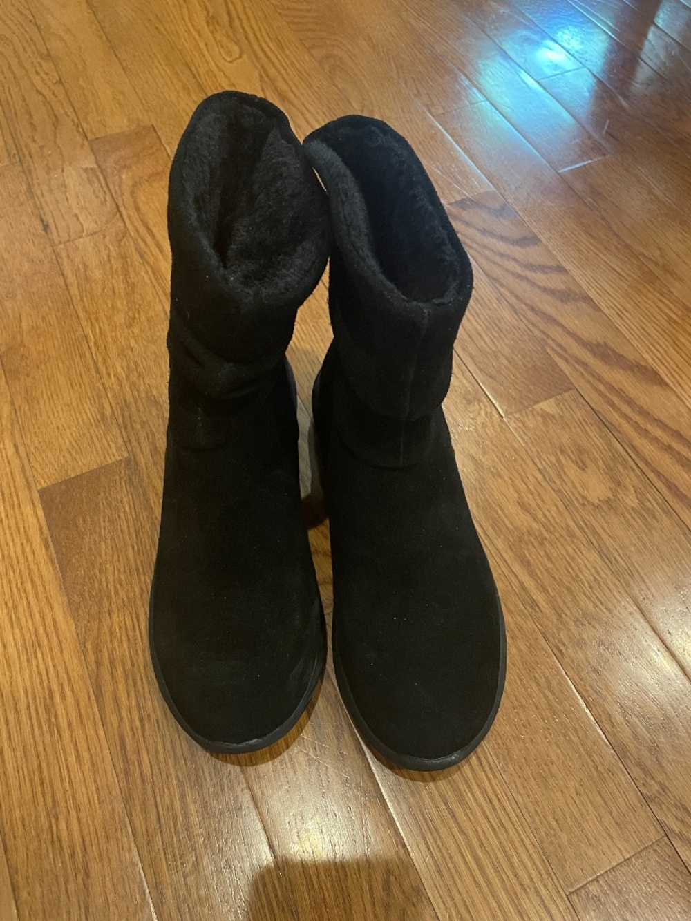 Baretraps Black Suede Boots Lainey Faux Fur Lined Slouch Ankle Bootie